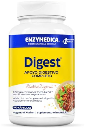 Enzymedica, Digest, Fórmula Enzimática de Acción Rápida, Reduce los gases y la Hinchazón, Mejora la Absorción de Nutrientes y la Energía, Sin Gluten, Sin Lácteos, 180 Cápsulas