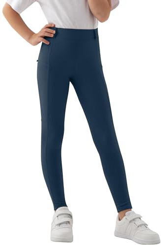 MoFiz Kinder Reithose Mädchen Vollbesatz mit Silikon Kinder Reitleggings mit Reißverschlusstasche Blau 164-176