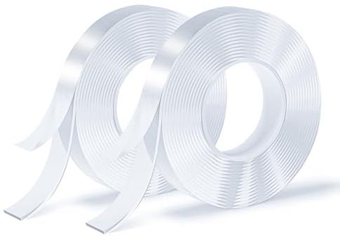 SUTOUG Nastro Biadesivo, Nano Nastro, Nastro Trasparente, Nastro senza Traccia, Rimovibile, Lavabile, Riutilizzabile, Adatto per Tappeti, Pareti Fotografiche, Mobili da Cucina, 3m per Rotolo, 2 Rotoli