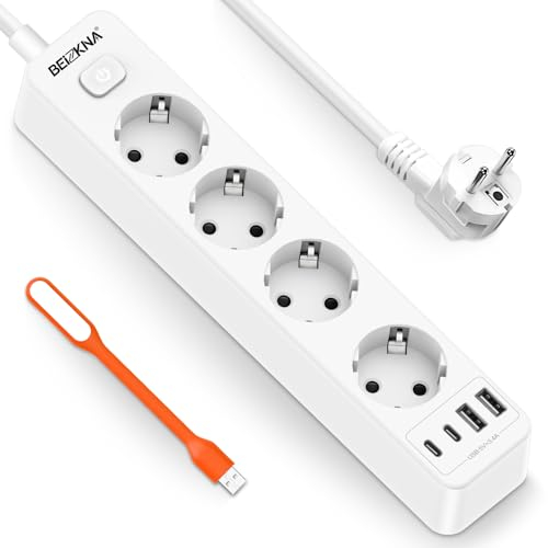 Steckdosenleiste 4 USB Mehrfachsteckdose Wandmontage 4-Fach Steckerleiste Überspannungsschutz 2 USB C Steckdose mit Schalter 4000W 16A Verteilersteckdose Multisteckdose mit 1,8M Kabel 1,5mm², Weiß