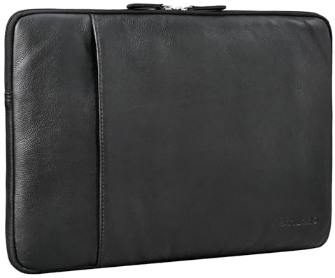 STILORD 'Ino' Pochette Ordinateur 15.6 Pouces Cuir Sac de Travail Femme et Homme Vintage Porte Document a4 Housse Pc Portable en Cuir Veritable, Couleur:noir