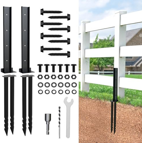WELDUN Lot de 2 kits de réparation de poteaux de clôture en métal, clous, supports de poteaux de clôture, clous d'ancrage fixes, clous de sol pour la réparation ou le renforcement de poteaux de
