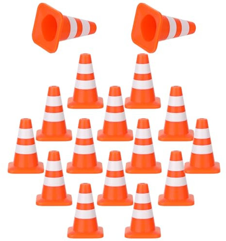 16pz Mini Coni Stradali, 3,47cm Coni Stradali in Miniatura Plastica Piccolo Cono da Costruzione Giocattolo di Blocco Stradale di Addestramento per Bambini Micro Paesaggio Festa Dell'Ingegnere
