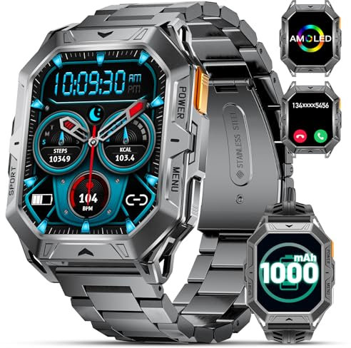 FEELNEVER Large Military Smart Watch for Men(1000mAh Battery), 2.13'' Amoled Smart Watches with Answer Make Call, Smartwatch with Heart Rate SpO2 Monitor,5ATM Waterproof Fitness Watch for Android iOS