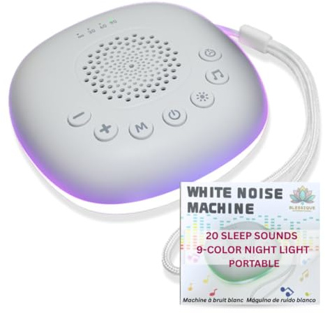 Portable White Noise Machine – Sleep Aid for Babies & Adults, Travel Sound Maker for Newborns, Kids & Toddlers – 20 Calming Sounds, 9-Color Night Light, Office Privacy & Baby Registry Must-Have