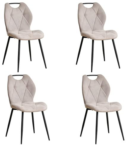 GrandCA HOME Set med 4 x matsalsstolar, kök, vadderade stolar och vardagsrum med tygryggstöd och metallben med handtag för matsal, kök och vardagsrum (beige)