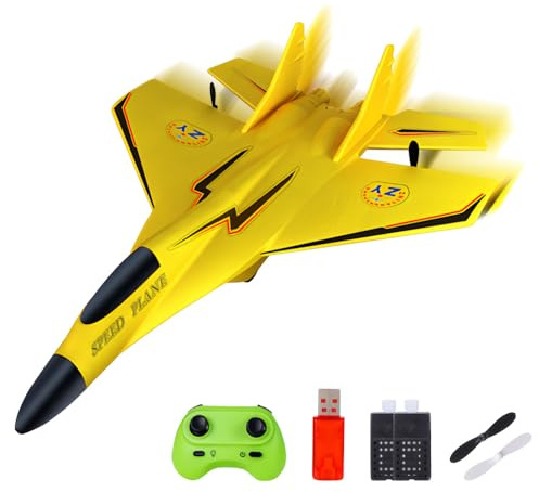 KBIBCK Remote Control Plane, RC Plane Ready to Fly, RC Planes 2CH 2.4Ghz Remote Control Wireless Airplane Toy, RCPlane with LED Lights, Remotes Controle Airplanes for Beginners Kids Adults (Yellow)