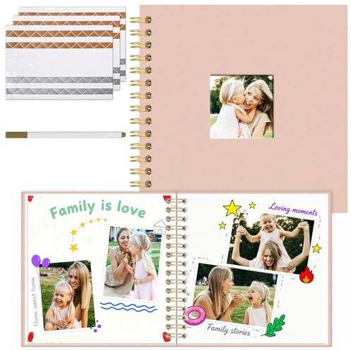 Vienrose Álbum Scrapbook 20,5x20,5 cm, Álbum de Fotos para Pegar y Escribir, Libro de Recuerdos DIY con Espiral y 40 Páginas, Scrapbooking para Boda Comuniones Aniversario Bebé Cumpleaños Familiares