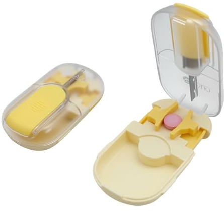 Magnetic Pill Cutter with Stainless Steel Blade, Precise Splits for Pills, Vitamins & Tablets, Compact Travel Design, Built-in Cleaning Brush & Pill Storage Case