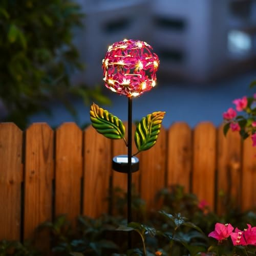 Luz solar de hortensias para jardín con construcción robusta de hierro y brillo LED para iluminación de caminos, césped y patios (B)