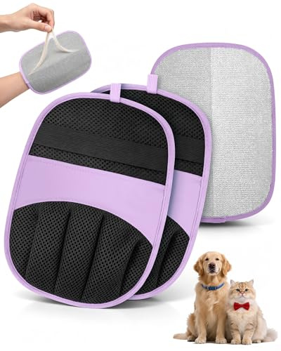 Lot de 2 Gant Anti Poils Animaux, Solution pour Chats et Chiens (Violet)