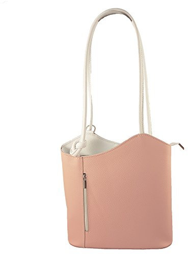 Freyday 2 in 1 Handtasche Rucksack Henkeltasche aus Echtleder in versch. Designs HR03 (Glattleder Rosa-Weiß)