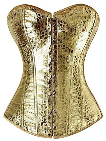 jutrisujo Corset Sexy Bustiers Cremallera Frontal de Cuero con Lentejuelas Blusa con Sobrefalda Superior con Tanga Oro 3XL
