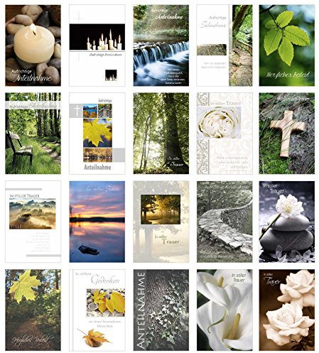 Edition Seidel Set 20 einfühlsame Trauerkarten/Beileidskarten mit Umschlag. Trauerkarte Beileidskarte mit Spruch schreiben (Doppelkarten/Klappkarten mit Briefumschlag)