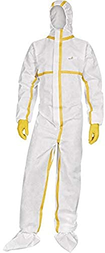Deltaplus DT2163X Vlies-Overall Mit Kapuze - Wasserdichte Nähte - Einweg, Weiß, Größe 3XL