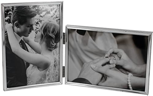 LEADEX Vertical Horizontal Combo- Double 4 by 6 Inch Metal Folding Picture Frames-(1 Landscape and 1 Portrait Style) (Silver)