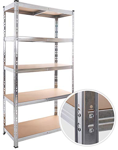 Lagerregal, Schwerlastregal, Kellerregal, 180 x 90 x 40 cm, bis 875 kg belastbar, Regal, Steckregal, verstärktes Stahlgestell, 5 verstellbare Ablagen, Silber, P114