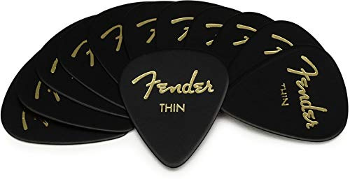Fender® »351 SHAPE CLASSIC PICKS« Médiators en Celluloïd - Forme: 351 - Pack de 12 - Épaisseur: Thin - Couleur: Noir