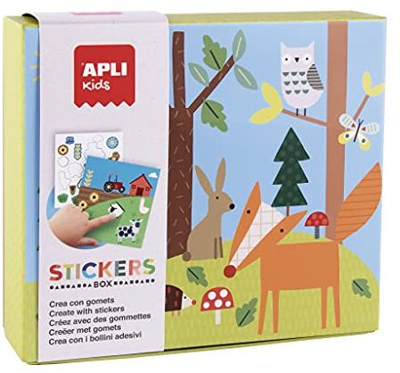 APLI Kids 18819 - Juego de gomets de Distintas Formas en Caja de cartón Modelo Bosque - Juego de Pegatinas para completar Las Ilustraciones