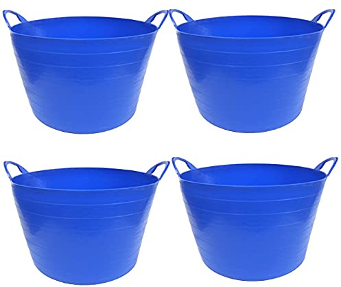 Pack de 4 capazos de plástico Flexible, de Color Azul, de 58 x 33,5 cm con Capacidad de 65 litros, con Asas, Ideal para Trabajo de Vendimia, Agricultura…Cubo de plástico(4uds/ 65 litros Azul)