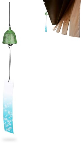 Cyrank Japanisches Windspiel, Iwachu, Gusseisen, Glückswindglocke, Tempelgarten, Bauernhaus, Dachtraufe, Windglocke, Gedenkwindspiel, Grün