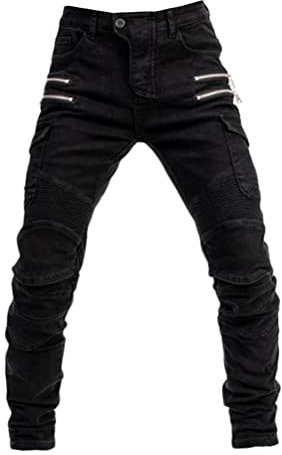 ORANDESIGNE Uomo Pantaloni da Moto Biker Jeans Protezione Motorcycle Pantaloni Rinforzato Slim Fit Armature Pants, 4 x Pad di Protezione B Nero XS