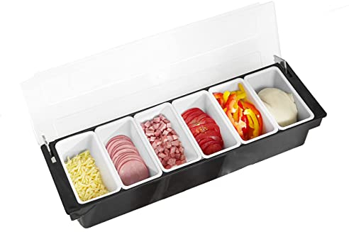 6 Compartment Trays Detachable Topping Station Plastic Pizza Ingredients Condiment Dispenser Reusable Ice Cooled Condiment Seasoning Container For Home or Restaurant Chilled Garnish Tray