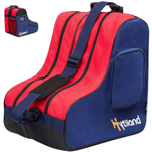 Hytiland Bolsa transpirable para patines – Correa de hombro ajustable, gran capacidad para niños y adultos – Ajuste en línea, accesorios para patines de hielo y patines – C azul
