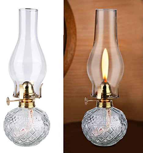 Vegena Petroleumlampe für Innenräume - Öllampen aus Glas - Retro Nostalgie Transparente Einstellbare Helligkeit, Winddicht Dekorative Öllampe für Wohnzimmer Esszimmer Notfalleinsatz