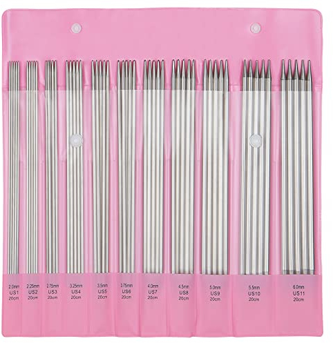 Aeelike Edelstahl Stricknadeln Set, 2mm - 6,0mm Doppelspitz Stricknadel Set 20 cm, 55 Stück Stricknadeln für Socken, Metall Nadelspiel 2,0, 2,25, 2,75, 3,25, 3,5, 3,75, 4,0, 4,5, 5,0 5,5, 6,0mm