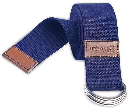 Yogan Cinturón de yoga/correa de yoga | Algodón orgánico | Anillos en D sólidos SS | Textura adherente | 1,85 m (azul marino)