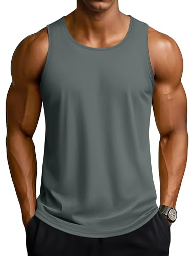 TACVASEN Athletic Tank Tops for Men Summer Beach Swim Shirt Quick Dry UPF 80+ Sleeveless for Gym Workout Grey