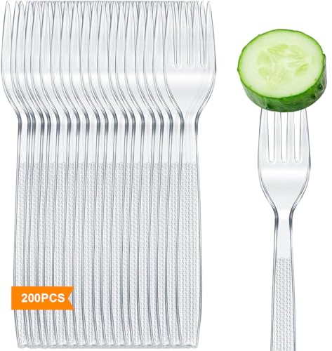 Plastikbesteck Plastikgabeln Partygeschirr Mehrweg Plastik Gabel Kuchengabeln für Veranstaltungen im Innen, Kuchen Dessert Kaffee Obstsalat (200Stück)