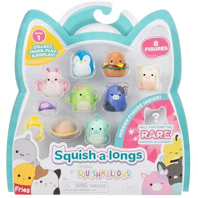 Squish-a-Longs SQAL0022 - Lot de 8 Mini Squish de 2,5 cm avec 2 Accessoires, 1 Anneau et 1 Guide de Collection pour Collectionner, échanger et Jouer