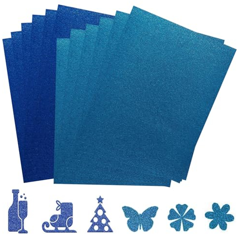 Kotkiddy® 12 Blatt Glitzerpapier zum Basteln und Gestalten,21x29.7cm A4 Bunt Glitzer Papier,250g/m² Glitterkarton Bastelpapier für DIY Grußkarten 2 Stile Blau