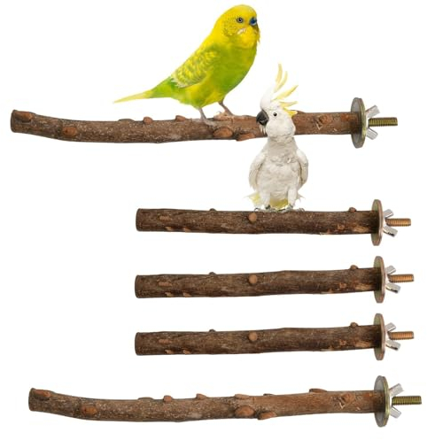 Sitzstangen Vögel, 5 Stück Vogelstange aus Holz, Sitzstangen für Wellensittiche, Kanarienvogel, Agaporniden Naturholzstangen für Wellensittich, Kanarienvogel (Holzfarbe, 2, 25cm)