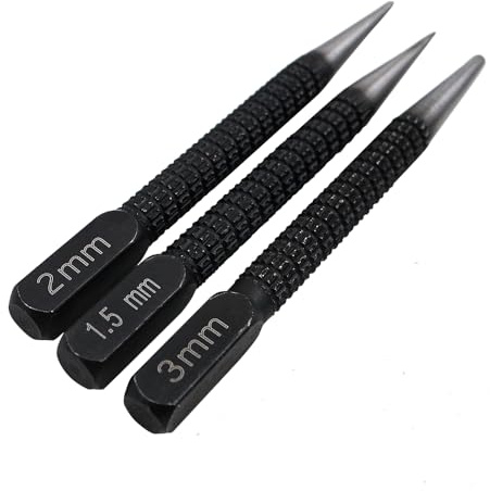 Ieron 3 Pezzi Set di punzoni centrali, punzone per Chiodi, Set di punzoni di Posizionamento Fori di Perforazione per perforatore, 1/16, 5/64'', 1/9 (1,5 mm-3 mm)