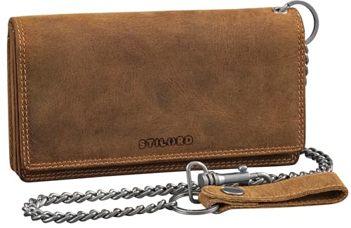 STILORD Leonidas Leder Portemonnaie Herren mit Kette RFID Brieftasche Geldbörse Echtleder Vintage Geldbeutel Männer Wallet Portmonee aus echtem Leder Farbe:Bergamo - braun