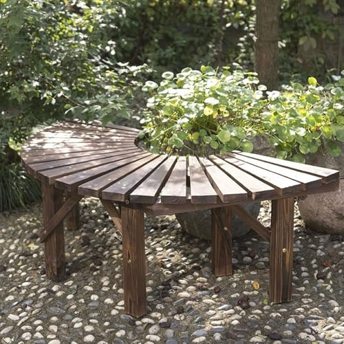 Banc de Cour extérieure bancs incurvés en Bois Banc de Parc Rond,Banc en Forme d'éventail à Lattes en Bois Massif,Banc d'arbre de Jardin Banc sans Dossier Patio sièges de Salon Demi-Rond