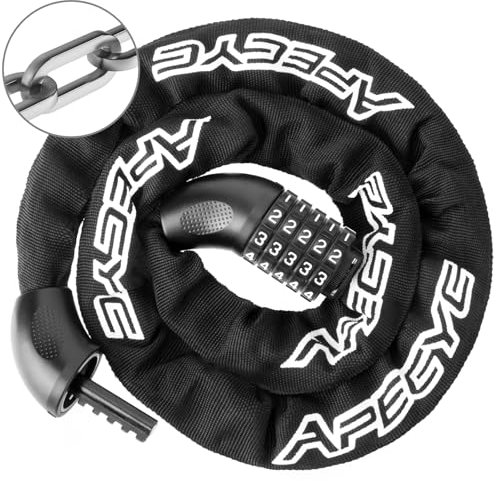 APECYC Heavy Duty 5 Digit Resettable Combination Bike Chain Lock, 3ft/4ft Long Security Anti-Theft Hardened Steel Square Chain Lock for Bicycle, Motorcycle, E-Bike, Scooter, Gate