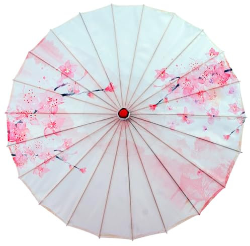 Jeorywoet Japanese Umbrella Cherry Peach Blossom Classical Oiled Paper Umbrella for Women Chinese Art Silk Traditional Asian Bamboo Parasol for Han Costumes, Taking Photo, 32 In, Chinese Umbrella