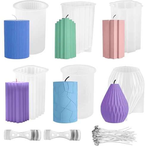 6 Pezzi Stampi per Candele, Stampi in Silicone per Candele con Stoppini per Candela, 3D Stampi In Silicone per Profumate Candele Sapone Fai da Te Decorazioni
