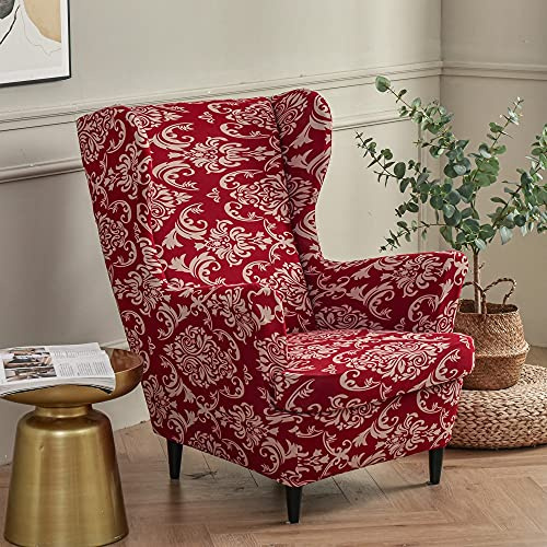 ZYANLING Stretch Armchair Slipcovers Stretch Wing Chair Slipcover 2 Piece Wingback Chair Covers Washable Spandex Sofa Cover Furniture Protector for Armchair Chairs Living Room Bedroom (Baroque Style)