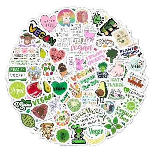 Adesivi Vegani per Bottiglie d'Acqua e Laptop - Favors e Decorazioni a Tema Stile di Vita Vegano, Adesivi Impermeabili - Vegan Stickers