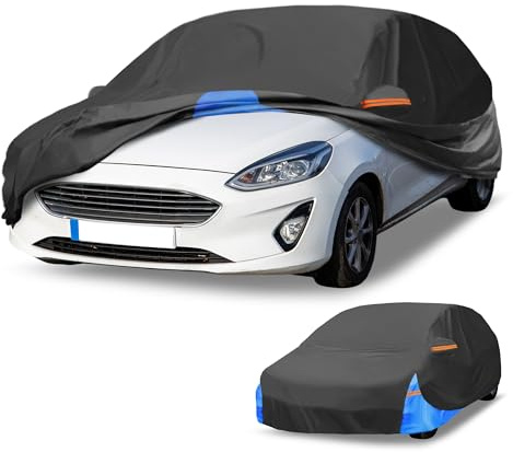Partuto Copertura Auto Impermeabile Tutte le Stagioni Esterno Antipioggia Anti-UV Protezione Completa per Ford Fiesta 210D Tessuto Oxford Nero Blu con Striscia Riflettente