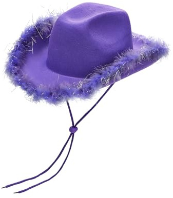 OZYILIAN Chapeau de cowboy/cowgirl - Boa en plumes pour femme - Unisexe - Chapeau de cowgirl pour fête costumée - Pour tous les âges, Violet, taille unique