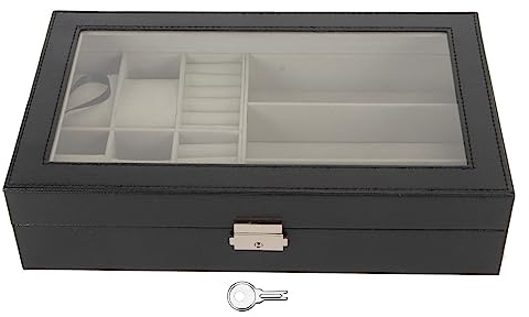 Pilipane Men Jewelry Box Watch Gafas Anillos de almacenamiento Organizador de joyería versátil con decoración de metal para hombres Costacionamiento Pu Cuero de cuero Aleación de vidrio de