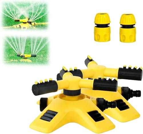 Garden Sprinklers for Lawns,360 Degree Adjustable Automatic Rotating Water Sprinkler for Garden Yard Lawn,3 Arm Rotating Water Irrigation System for Watering Your Grass Plants Flowers Veggies (2 Pcs)