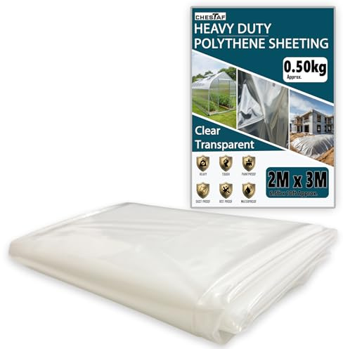 Plastic Sheeting Heavy Duty Thick 2 X 3M Thickened 0.50KG Clear Polythene Sheet Waterproof Garden Polytunnel Membrane Greenhouse Cover Dust Sheet Gardening Grow Insulation Building Rubble Protection