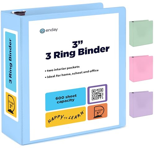 Enday 7,6 cm Ordner, Blau – 7,6 cm 3-Ringbuch, D-Ringbuch mit transparentem Einband für Briefgröße 21,6 x 27,9 cm Papier und 2 Innentaschen, ideal für Schulbedarf, Büro und Zuhause